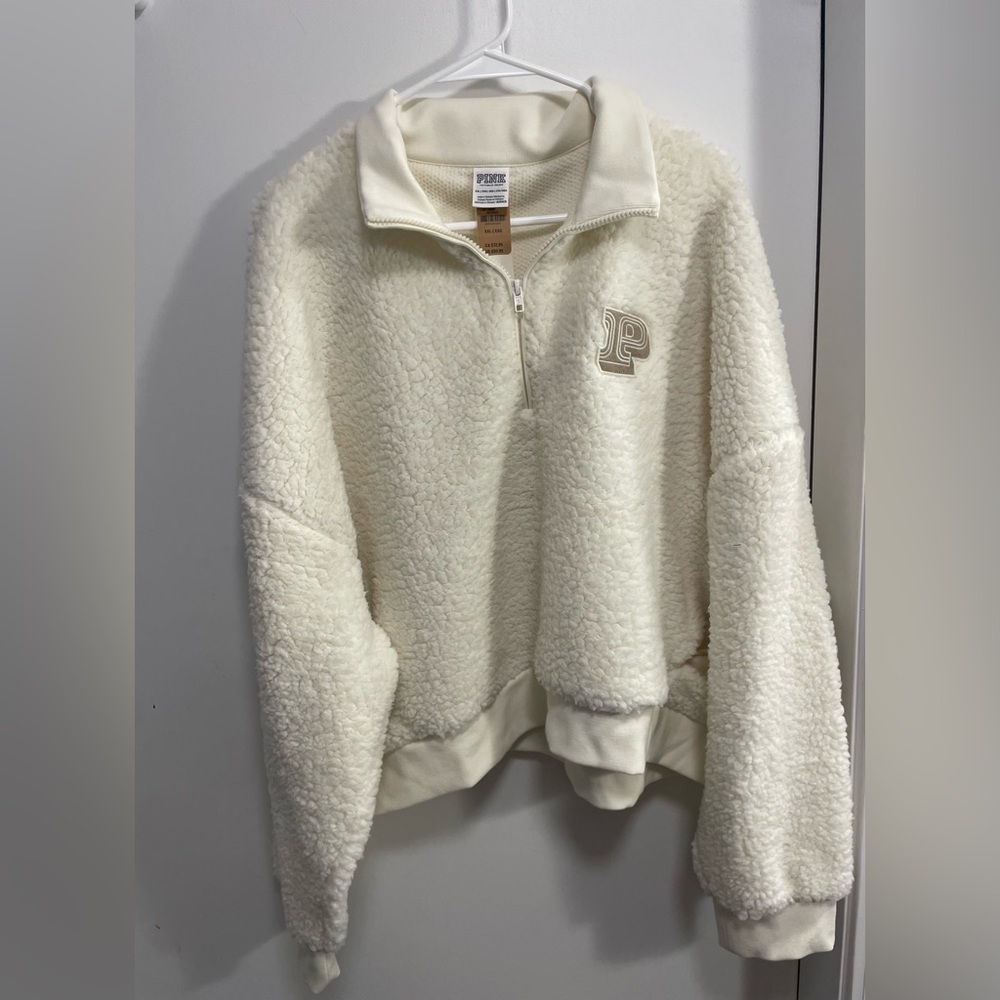 PINK Sherpa Quarter-Zip Pullover NWT